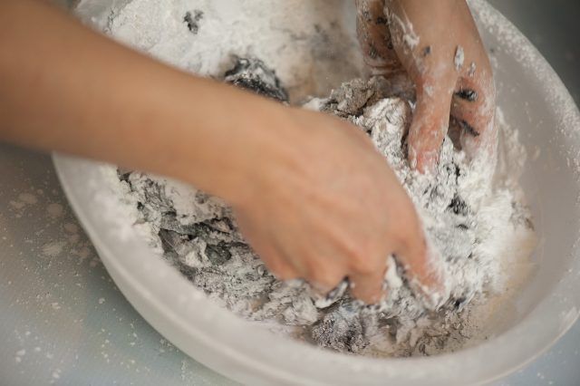 add fondant into bowl with powdered sugar bowl