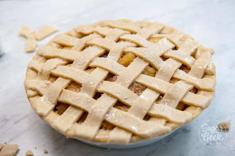 close up of apple pie with lattice