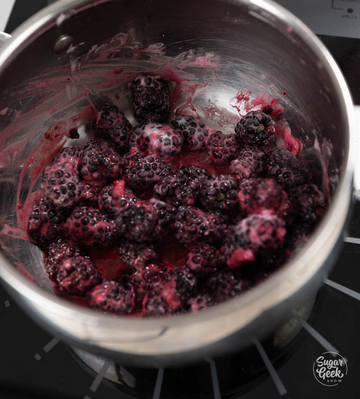 frozen blackberries in a saucepan