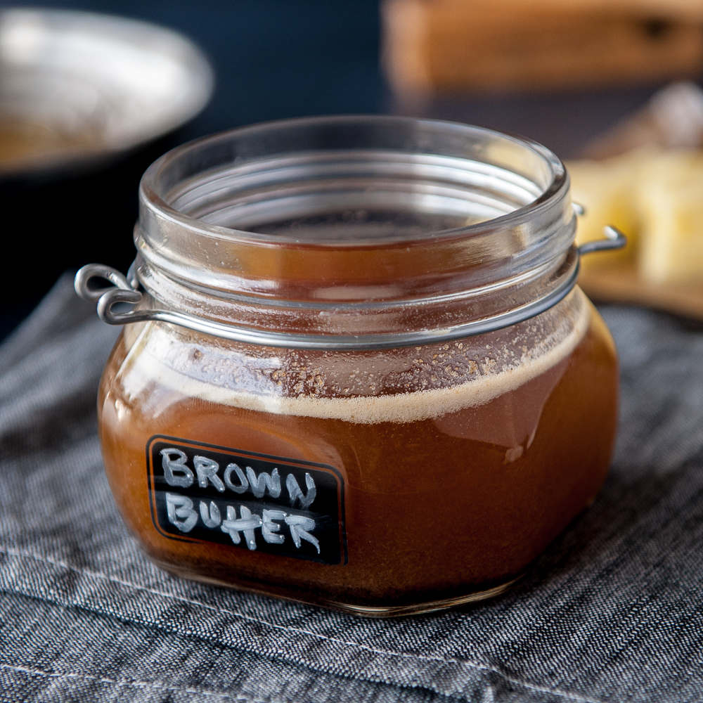 brown butter in clear jar