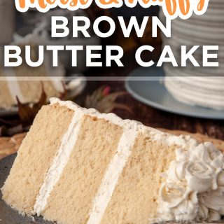 pinterest image for brown butter cake