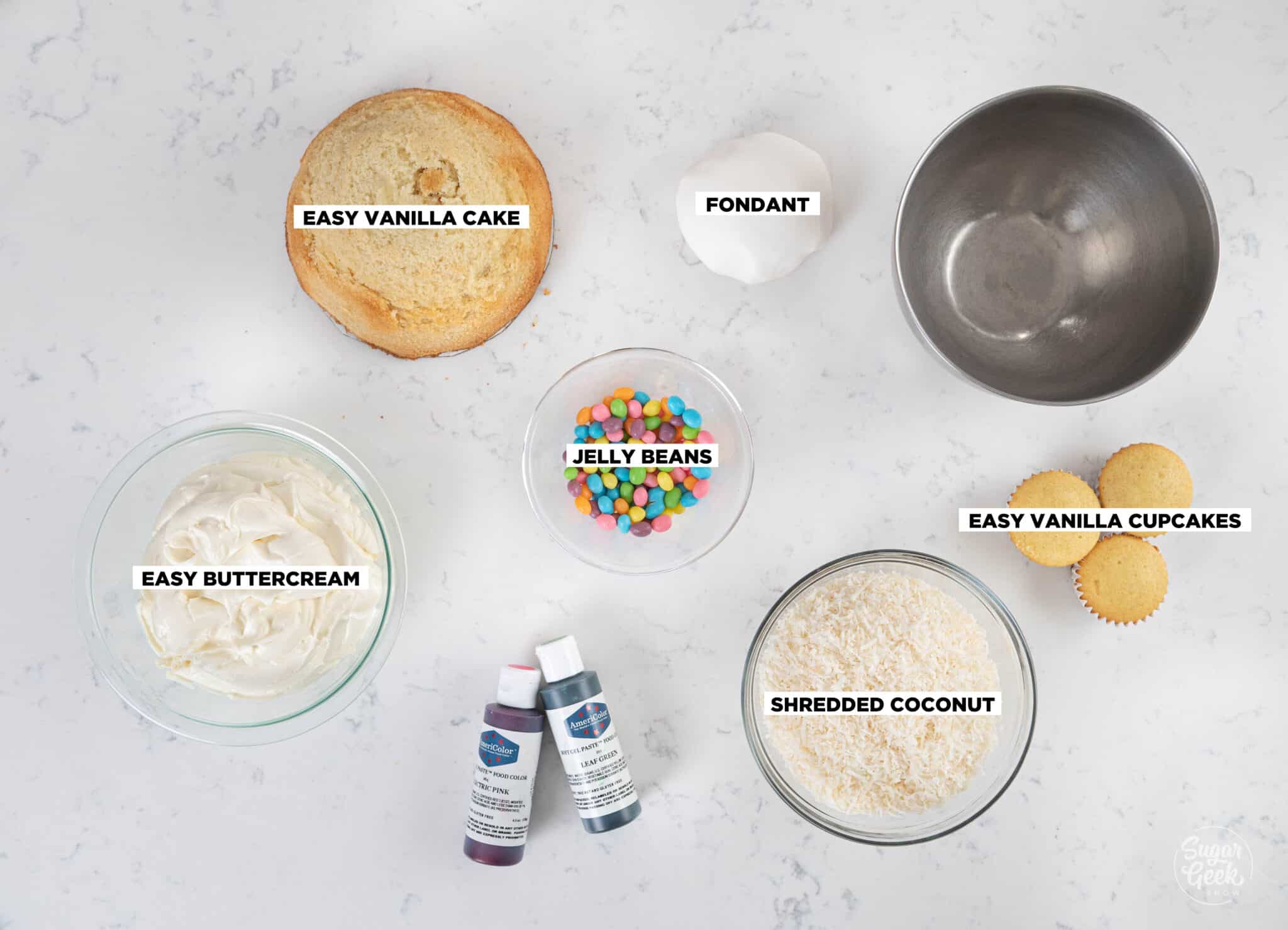 ingredients for a bunny butt cake 
