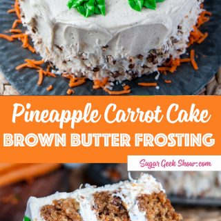 Chunky homestyle carrot cake with pineapple, candied pecans, coconut and lots of carrots! Frosted with tangy classic cream cheese frosting . My favorite cake to bake for my family!