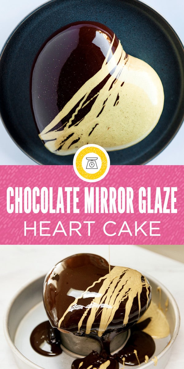 This gorgeous shiny chocolate mirror glaze cake covers a creamy mousse and strawberry filling and light and fluffy chocolate joconde cake. The gold mirror glaze accent looks so incredible and the whole mirror glaze cake makes a beautiful and stunning dessert for a special occasion like valentines day! 