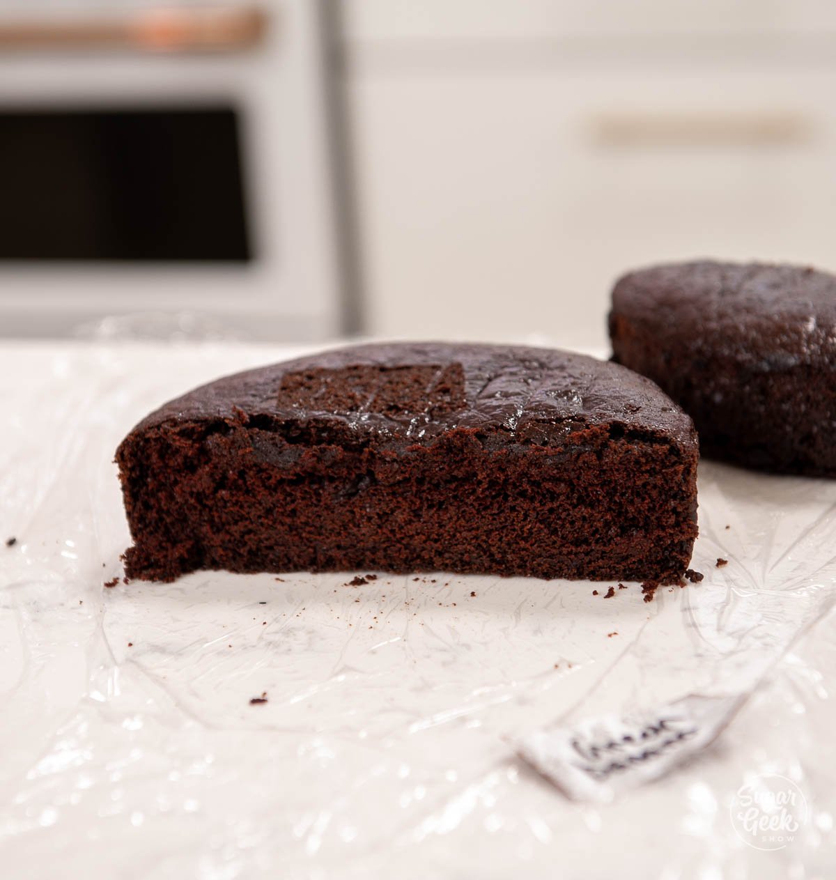 chocolate cake cut in half