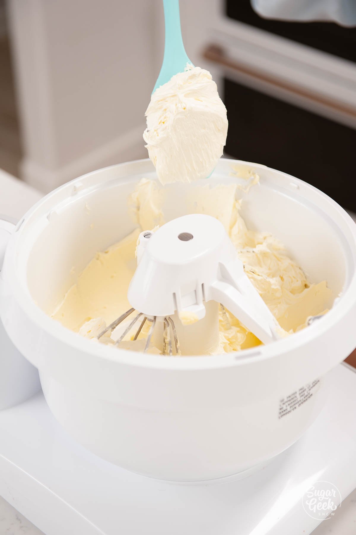 closeup of whipped butter in a mixing bowl