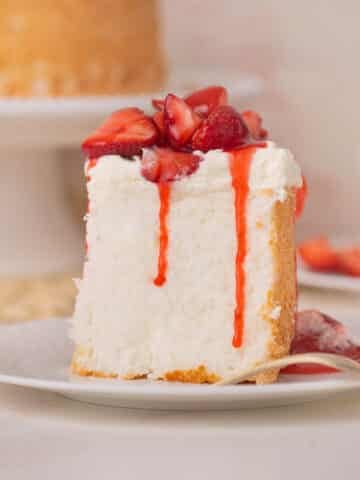 slice of angel food cake with strawberries on top
