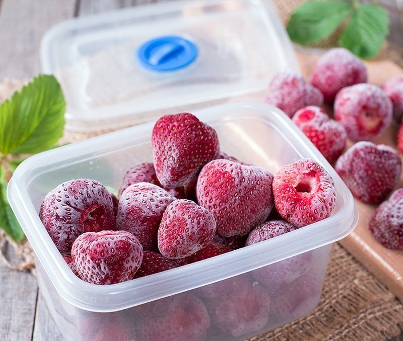 frozen strawberries in a box