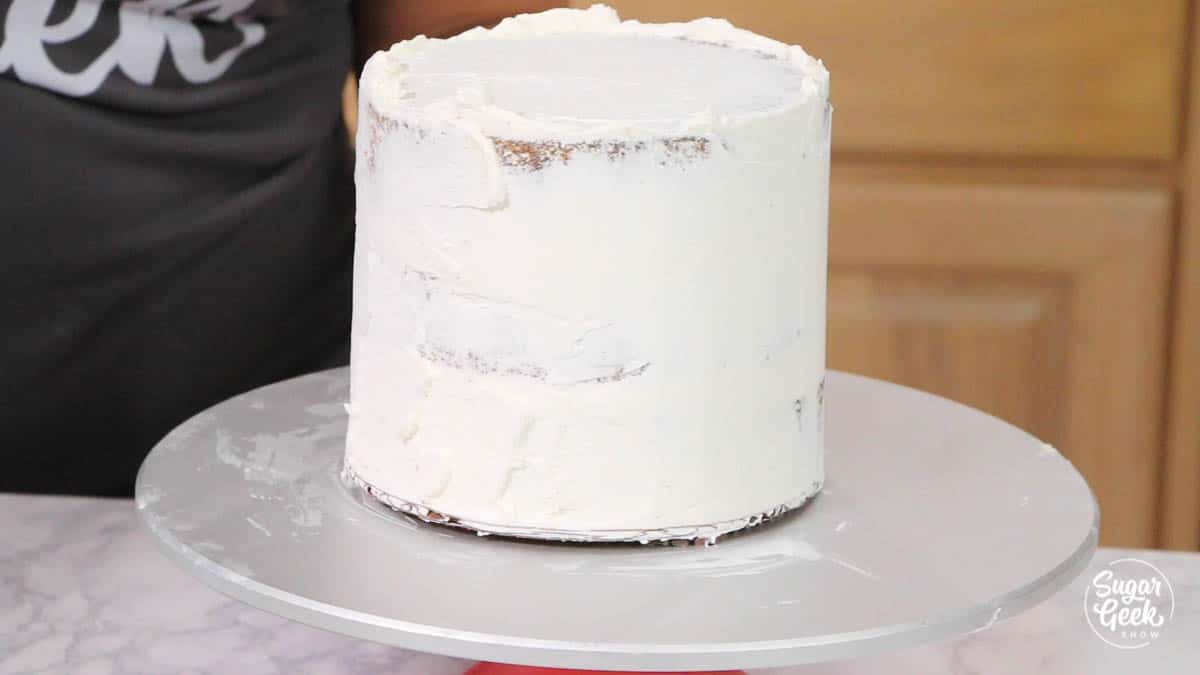 white buttercream on a 6" cake