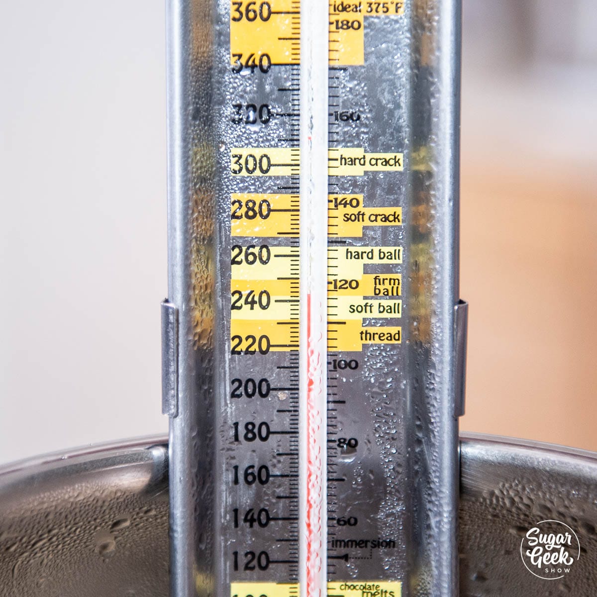 close up of candy thermometer