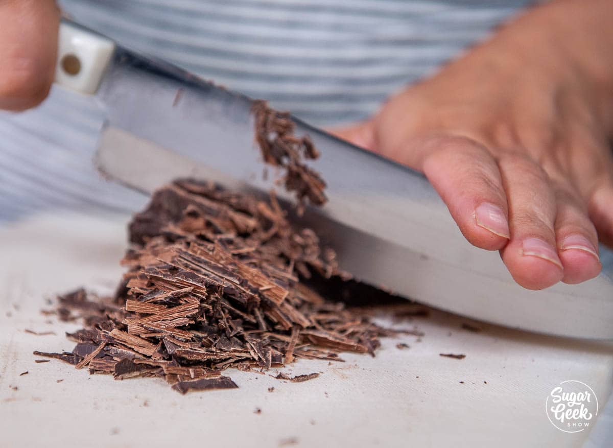 chopping chocolate with a knife