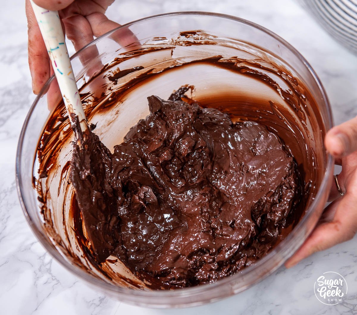 melted chocolate in a glass bowl