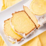 close up of sliced lemon pound cake