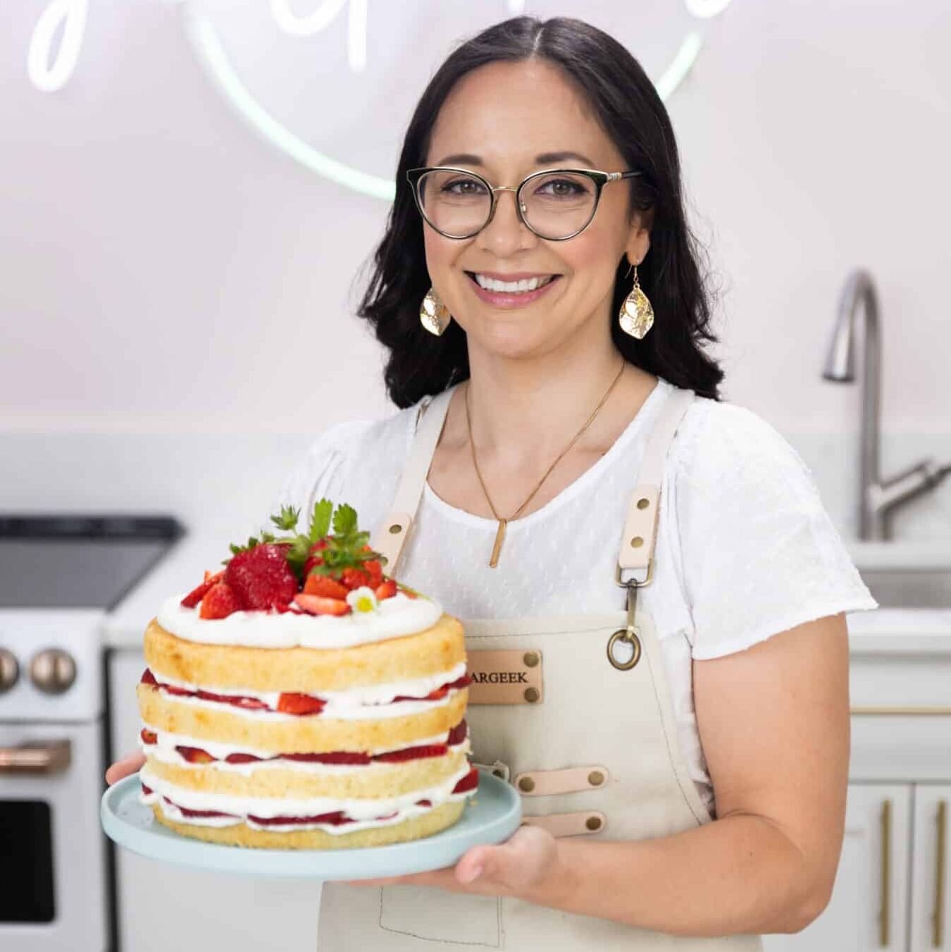 Liz Marek with strawberry cake