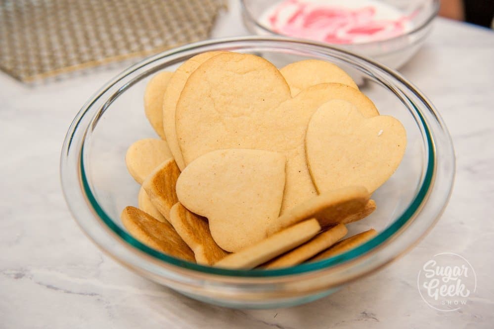 sugar cookies for valentines day ready to be decorated