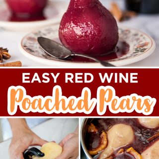 pinterest image for red wine poached pears