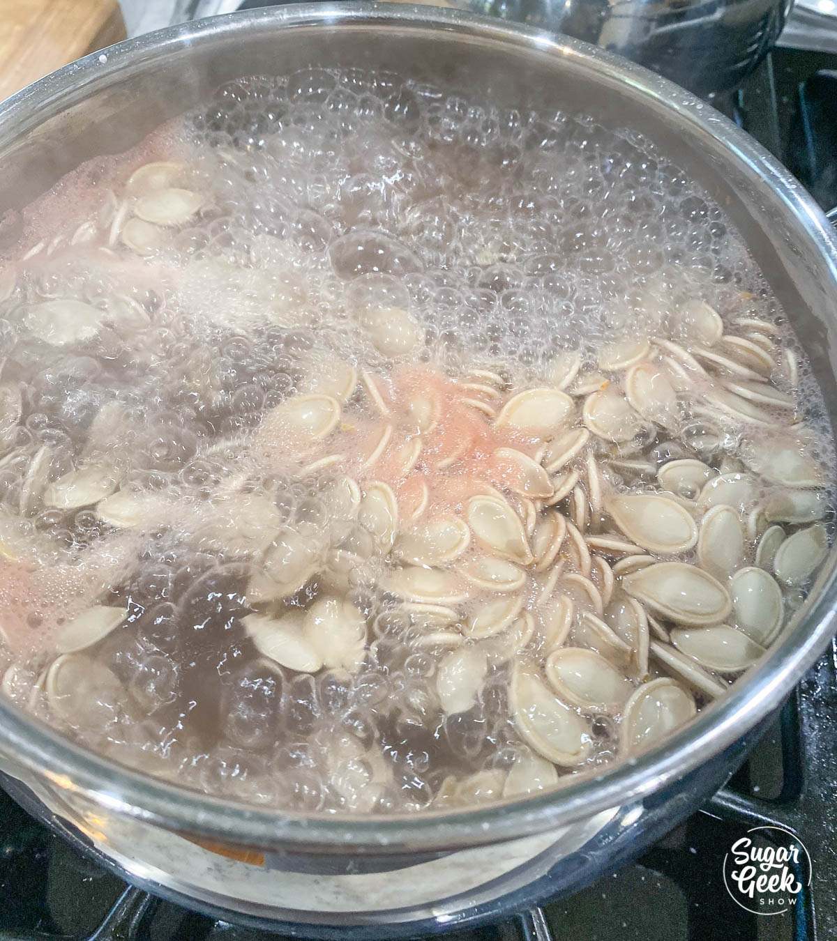 boiling pumpkin seeds in salted water