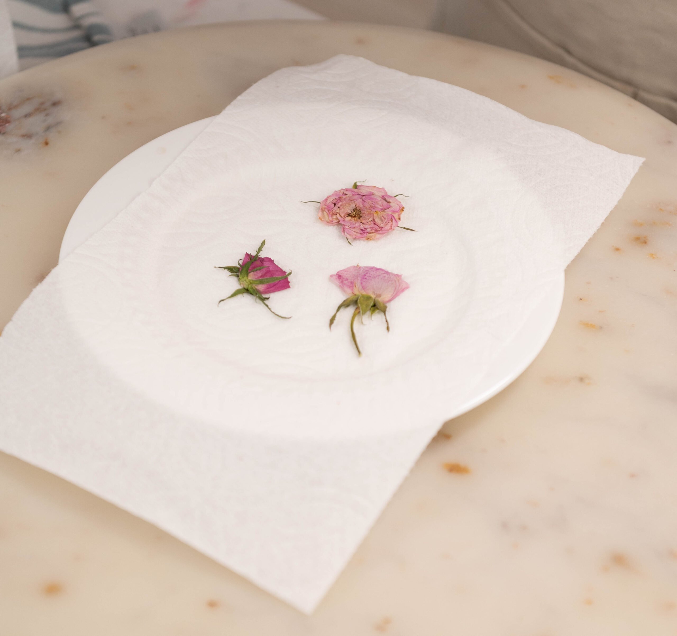 pressed flowers on a plate