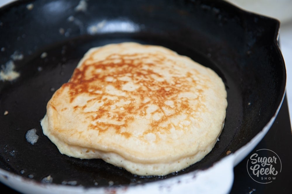 Sourdough pancake in a cast iron pan