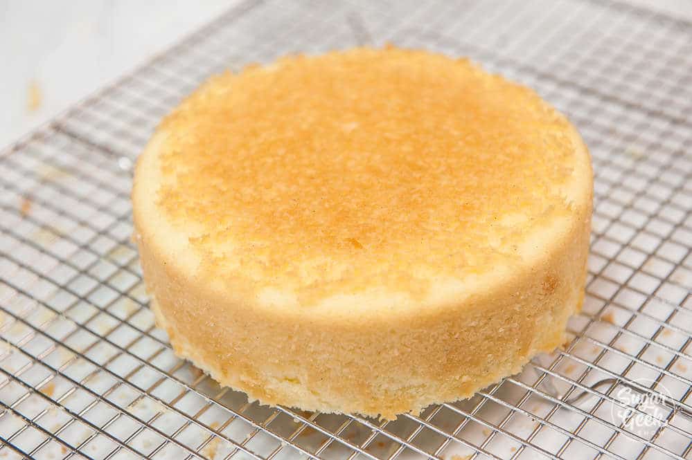 vanilla cake on a cooling rack
